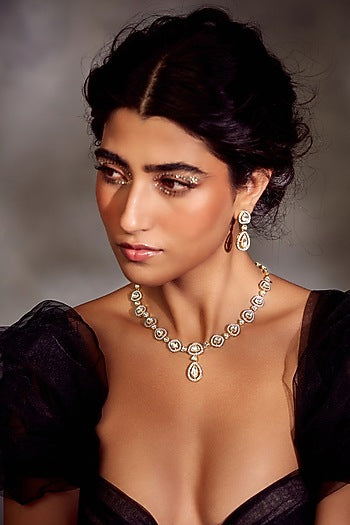 Gold Finish Victorian Polki Necklace Set