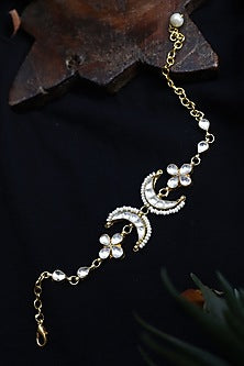 Gold Finish Kundan Polki & Pearl Bracelet