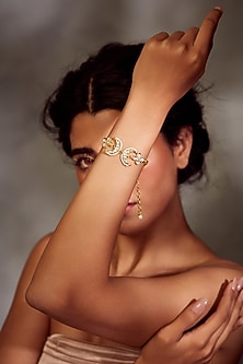 Gold Finish Kundan Polki & Pearl Bracelet