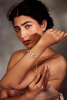 Gold Finish Kundan Polki & Pearl Bracelet