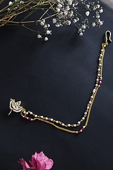 Gold Finish Kundan & Shell Pearl Nose Pin