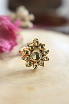 Gold Finish Kundan Ring