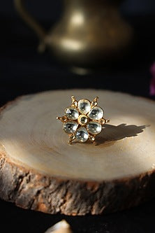 Gold Finish Kundan & Motif Floral Ring