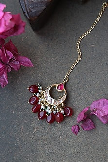 Gold Finish Kundan & Ruby Maang Tikka