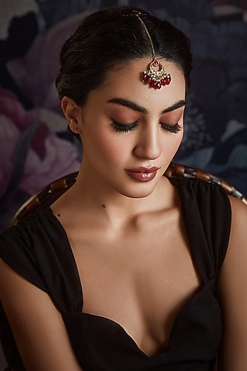 Gold Finish Kundan & Ruby Maang Tikka