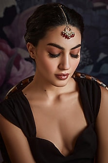 Gold Finish Kundan & Ruby Maang Tikka