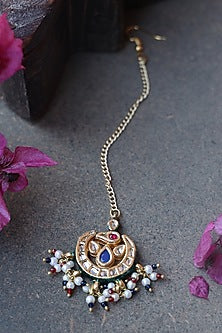 Gold Finish Kundan & Shell Pearl Maang Tikka