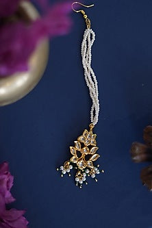 Gold Finish Kundan & Pearl Floral Maang Tikka
