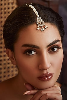 Gold Finish Kundan & Pearl Floral Maang Tikka