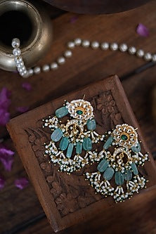 Gold Finish Kundan & Shell Pearl Earrings