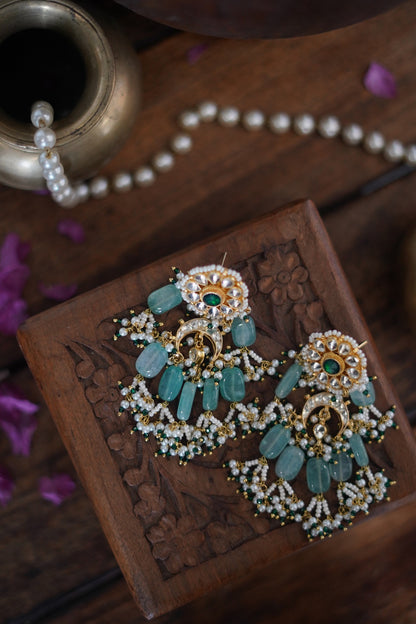 Gold Finish Kundan & Shell Pearl Earrings