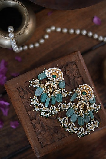 Gold Finish Kundan & Shell Pearl Earrings