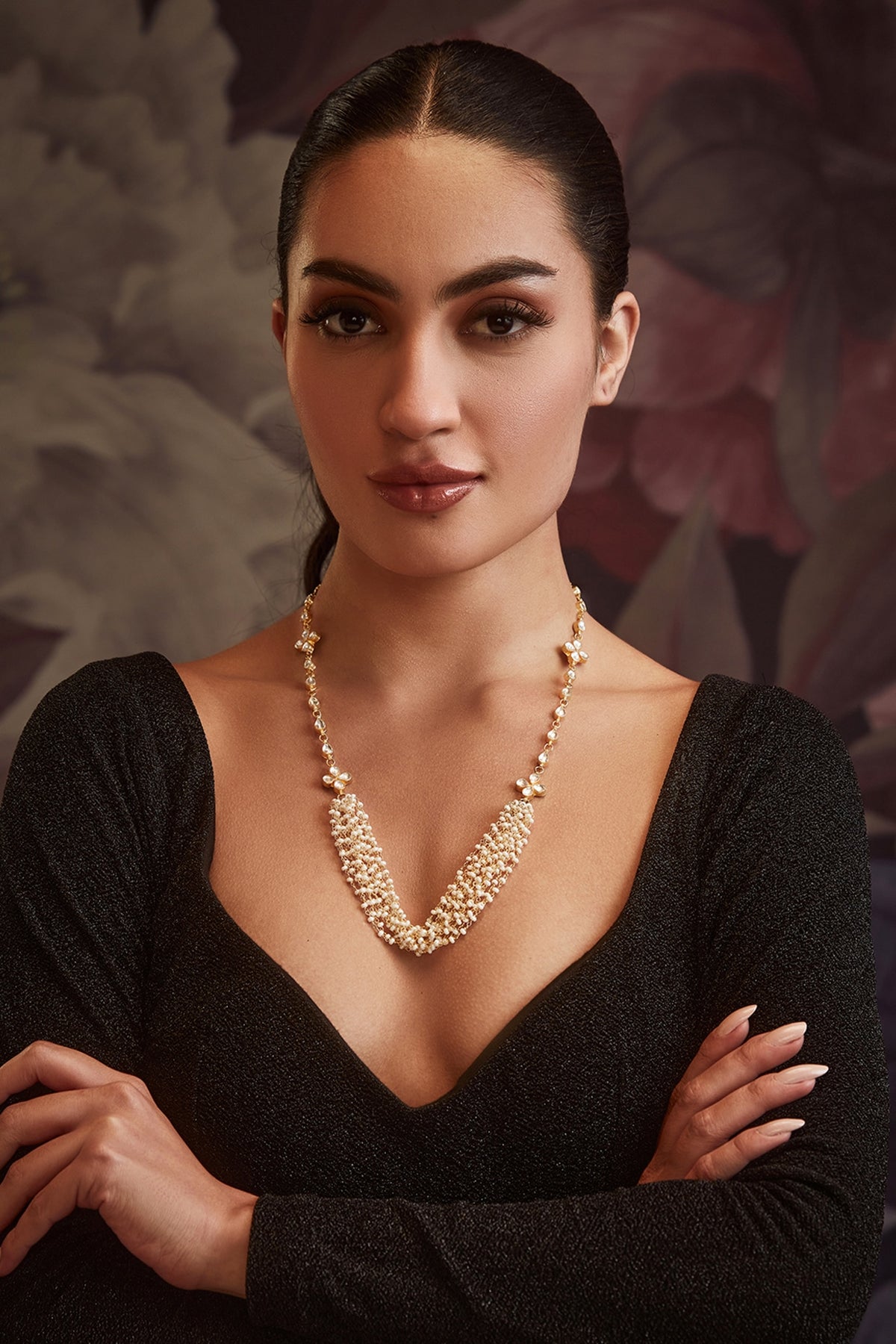 Gold Finish Polki & Shell Pearl Necklace