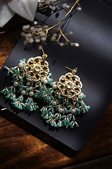 Gold Finish Kundan & Shell Pearl Earrings