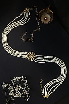 Gold Finish Kundan & Pearl Waist Belt