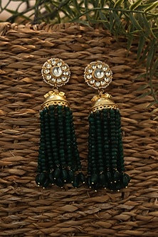 Gold Finish Kundan & Beaded Jhumka Earrings