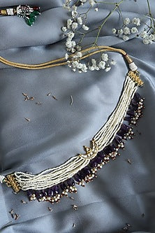 Gold Finish Kundan & Shell Pearl Choker Necklace