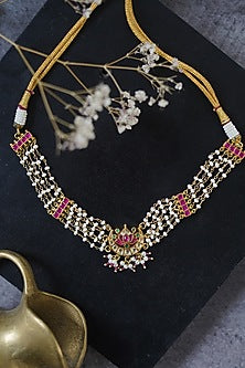 Gold Finish Kundan & Pearl Choker Necklace