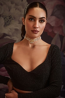 Gold Finish Kundan & Pearl Choker Necklace