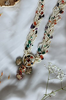 Gold Finish Multi-Colored Semi-Precious Stone Pendant Necklace