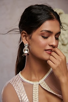 Rhodium Finish Kundan Polki & Multi-Colored Natural Stone Dangler Earrings