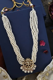 Gold Plated Kundan Polki & Pearl Necklace