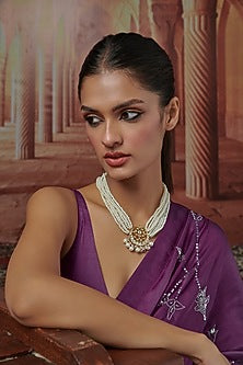 Gold Plated Kundan Polki & Pearl Necklace