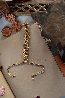 Gold Plated Red Kundan Polki & Ghungroo Hathphool