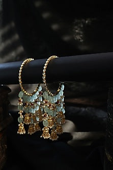 Gold Plated Kundan Polki & Mint Natural Stone Bangles (Set Of 2)