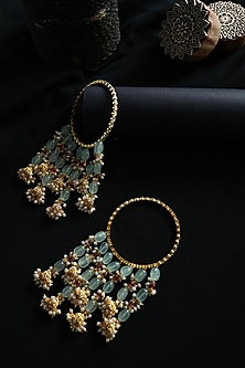 Gold Plated Kundan Polki & Mint Natural Stone Bangles (Set Of 2)