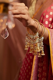 Gold Plated Kundan Polki & Mint Natural Stone Bangles (Set Of 2)