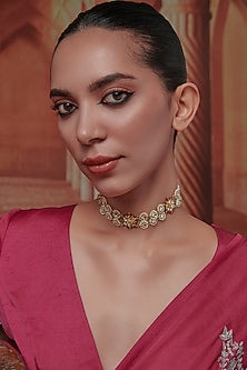Gold Plated Kundan Polki & Pearl Choker Necklace