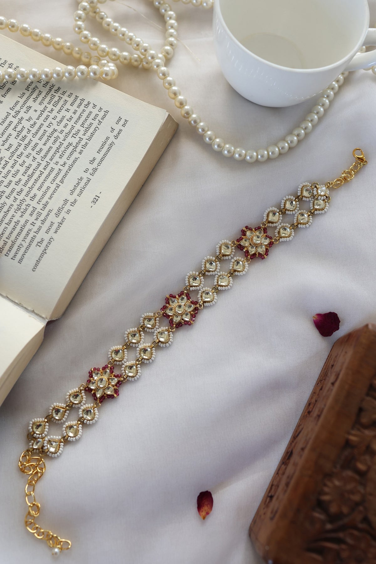 Gold Plated Kundan Polki & Pearl Choker Necklace