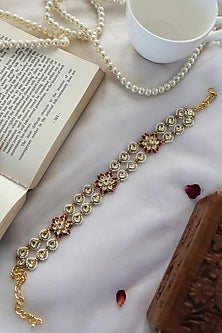 Gold Plated Kundan Polki & Pearl Choker Necklace