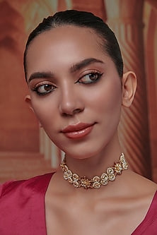Gold Plated Kundan Polki & Pearl Choker Necklace