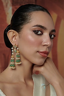 Gold Plated Kundan Polki & Mint Onyx Jhumka Earrings