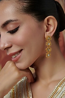 Gold Plated Mother Of Pearl & Ghungroo Dangler Earrings