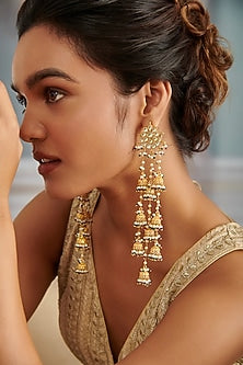 Gold Plated Kundan Polki & Green Hydro Stone Jhumka Earrings