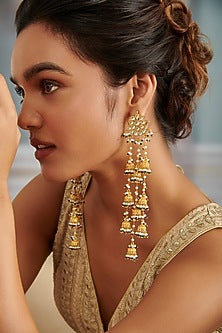 Gold Plated Kundan Polki & Green Hydro Stone Jhumka Earrings