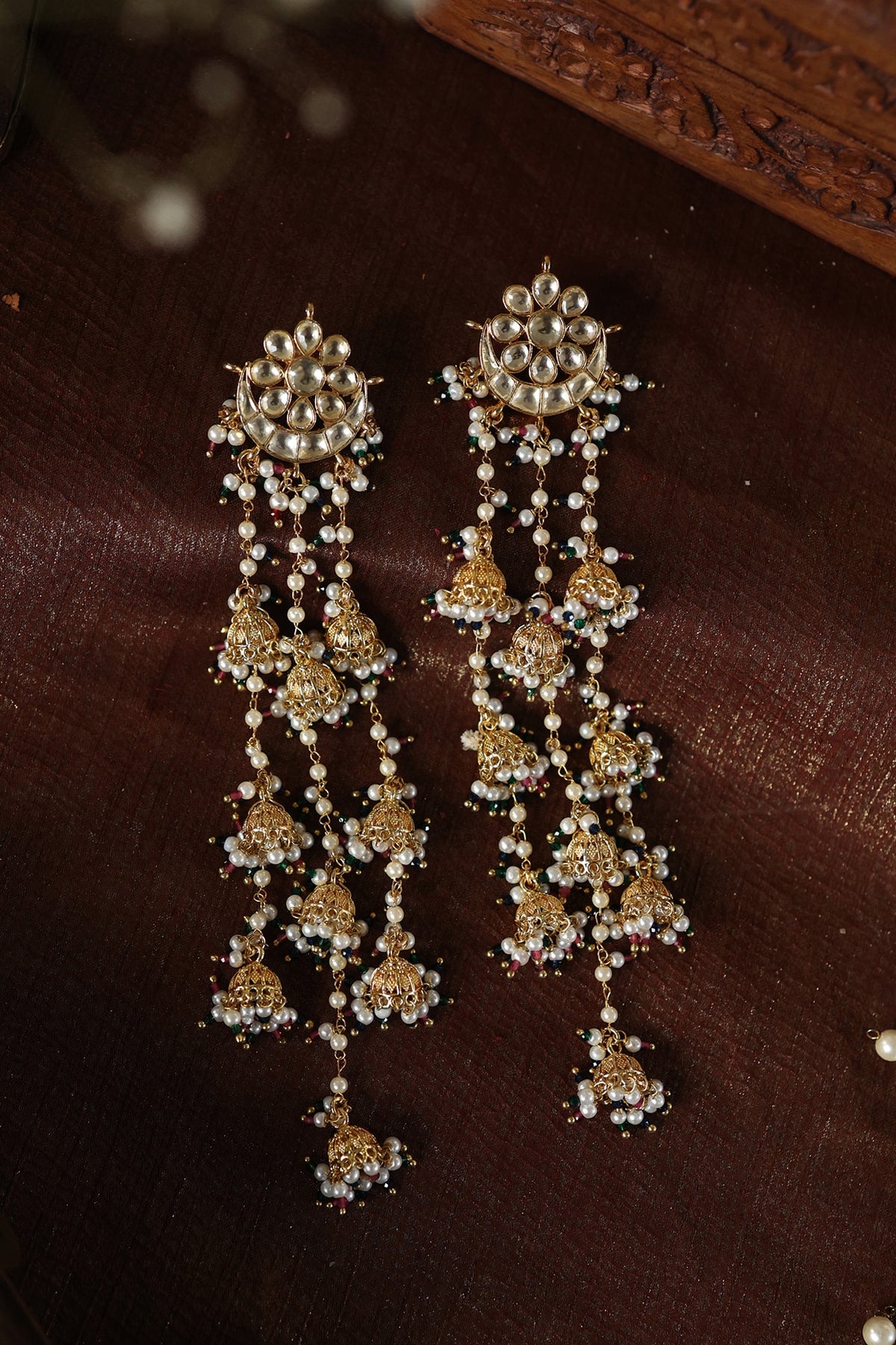 Gold Plated Kundan Polki & Green Hydro Stone Jhumka Earrings