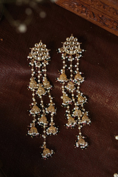 Gold Plated Kundan Polki & Green Hydro Stone Jhumka Earrings
