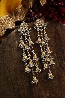 Gold Plated Kundan Polki & Green Hydro Stone Jhumka Earrings