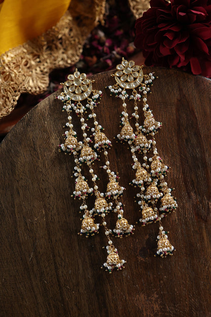 Gold Plated Kundan Polki & Green Hydro Stone Jhumka Earrings