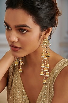 Gold Plated Kundan Polki & Green Hydro Stone Jhumka Earrings