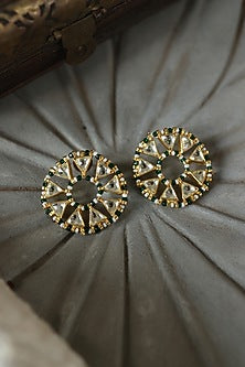 Gold Plated Kundan Polki & Green Hydro Stone Stud Earrings