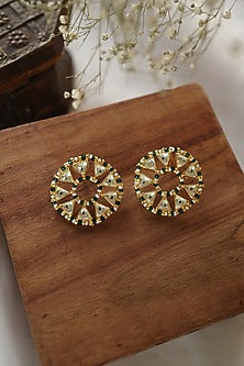 Gold Plated Kundan Polki & Green Hydro Stone Stud Earrings
