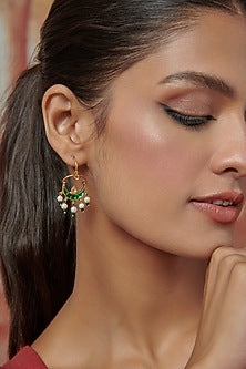 Gold Plated Kundan Polki & Pearl Earrings