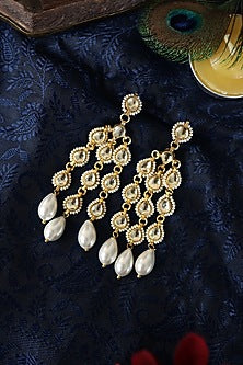 Gold Plated Kundan Polki & Shell Pearl Dangler Earrings