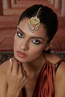 Gold Plated Kundan Polki & Pearl Maangtikka