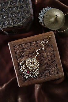 Gold Plated Kundan Polki & Pearl Maangtikka